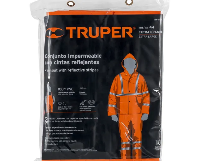 CONJUNTO IMPERMEABLE DOBLE CAPA NARANJA CON REFLEJANTE XG