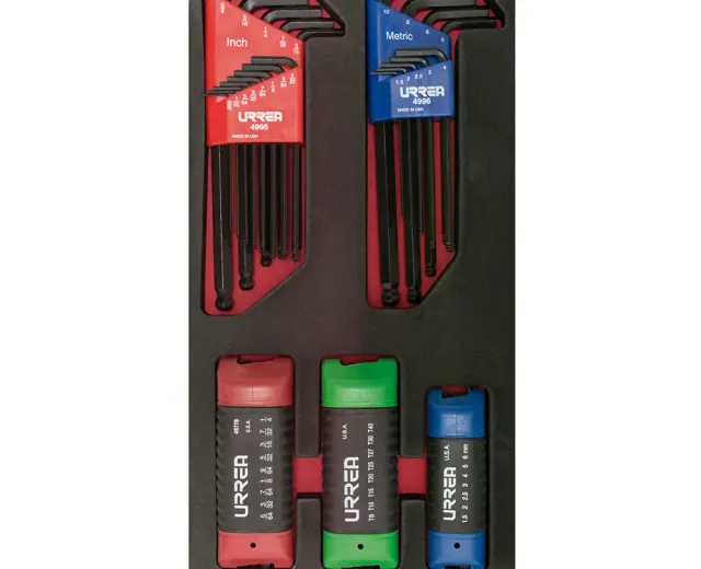 JUEGO DE LLAVES HEXAGONALES TIPO NAVAJA EN PULGADAS, MÉTRICAS Y TORX. 46 PIEZAS