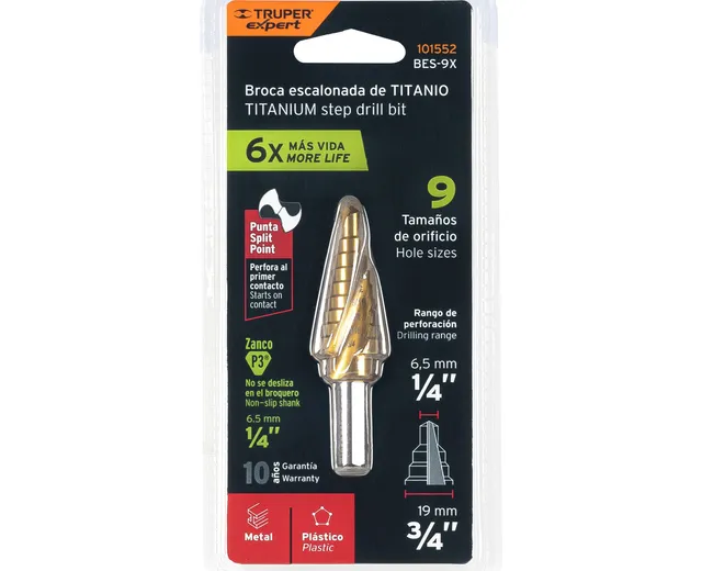Broca Escalonada Titanio 9 Escalones 1/4" A 3/4", Expert