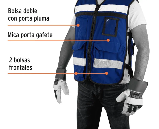 Chaleco Brigadista con Cintas Reflejantes, Color Azul Rey