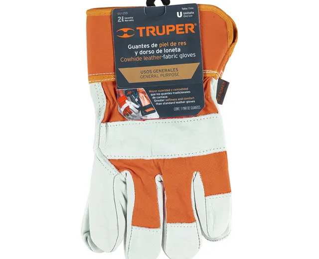 Guantes de Piel de Res y Dorso de Loneta, Truper