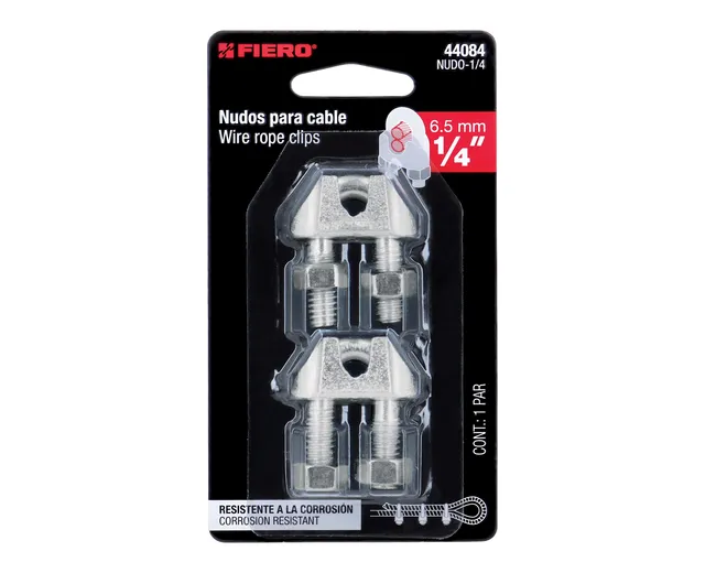 Blíster con 2 Nudos (perros) de Hierro para Cable de 1/4", Fiero