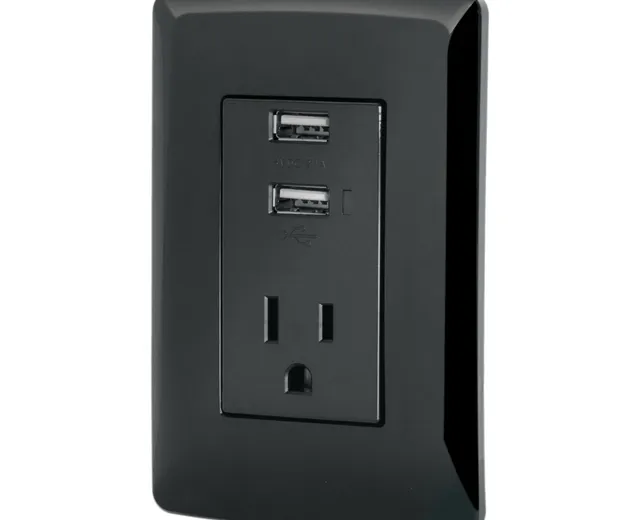 Contacto Aterrizado + 2 Puertos Usb, Negro, Lnea Italiana