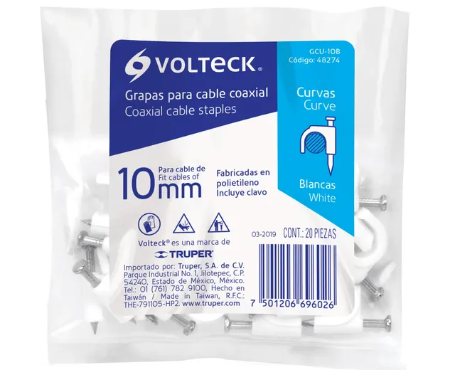 Bolsa con 20 Grapas Blancas de 12 Mm para Cable Redondo
