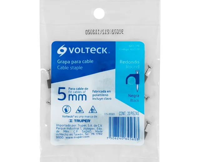 Bolsa con 20 Grapas Negras de 12 Mm para Cable Redondo