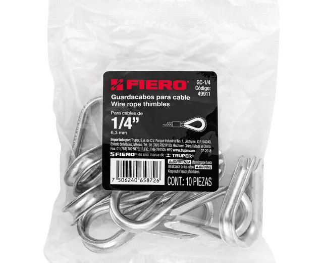 Bolsa con 10 Guardacabos para Cable de Acero de 1/4", Fiero